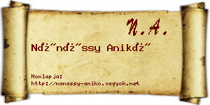 Nánássy Anikó névjegykártya