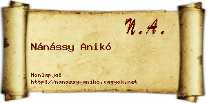 Nánássy Anikó névjegykártya